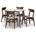 Baxton Studio Paras Mid-Century Modern Transitional Light Grey Fabric Upholstered and Walnut Brown Finished Wood 5-Piece Dining Set with Faux Marble Dining Table