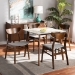Baxton Studio Paras Mid-Century Modern Transitional Light Grey Fabric Upholstered and Walnut Brown Finished Wood 5-Piece Dining Set with Faux Marble Dining Table - BSOParas-Smoke/Walnut-5PC Dining Set