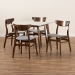 Baxton Studio Paras Mid-Century Modern Transitional Light Grey Fabric Upholstered and Walnut Brown Finished Wood 5-Piece Dining Set with Faux Marble Dining Table - BSOParas-Smoke/Walnut-5PC Dining Set
