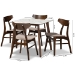 Baxton Studio Pearson Mid-Century Modern Transitional Light Beige Fabric Upholstered and Walnut Brown Finished Wood 5-Piece Dining Set with Faux Marble Table - BSOPearson-Latte/Walnut-5PC Dining Set