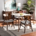 Baxton Studio Pearson Mid-Century Modern Transitional Light Grey Fabric Upholstered and Walnut Brown Finished Wood 5-Piece Dining Set with Faux Marble Table - BSOPearson-Smoke/Walnut-5PC Dining Set