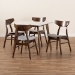 Baxton Studio Pearson Mid-Century Modern Transitional Light Grey Fabric Upholstered and Walnut Brown Finished Wood 5-Piece Dining Set with Faux Marble Table - BSOPearson-Smoke/Walnut-5PC Dining Set