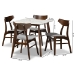 Baxton Studio Pearson Mid-Century Modern Transitional Light Grey Fabric Upholstered and Walnut Brown Finished Wood 5-Piece Dining Set with Faux Marble Table - BSOPearson-Smoke/Walnut-5PC Dining Set