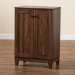 Baxton Studio Nissa Modern and Contemporary Walnut Brown Finished Wood 2-Door Shoe Storage Cabinet - BSOMPC8017-Walnut-Shoe Cabinet