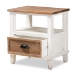 Baxton Studio Glynn Rustic Farmhouse Weathered Two-Tone White and Oak Brown Finished Wood 1-Drawer End Table - BSOJY19Y1063-White/Oak-ET
