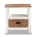 Baxton Studio Glynn Rustic Farmhouse Weathered Two-Tone White and Oak Brown Finished Wood 1-Drawer End Table - BSOJY19Y1063-White/Oak-ET
