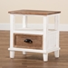 Baxton Studio Glynn Rustic Farmhouse Weathered Two-Tone White and Oak Brown Finished Wood 1-Drawer End Table - BSOJY19Y1063-White/Oak-ET