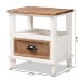 Baxton Studio Glynn Rustic Farmhouse Weathered Two-Tone White and Oak Brown Finished Wood 1-Drawer End Table - BSOJY19Y1063-White/Oak-ET