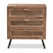 Baxton Studio Calida Mid-Century Modern Whitewashed Natural Brown Finished Wood and Rattan 3-Drawer Storage Cabinet - BSOJYCR19B-002-Rattan-3DW-Cabinet