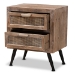 Baxton Studio Calida Mid-Century Modern Whitewashed Natural Brown Finished Wood and Rattan 2-Drawer End Table - BSOJYCR19B-007-Rattan-ET