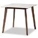 Baxton Studio Reba Mid-Century Modern Light Beige Fabric Upholstered and Walnut Brown Finished Wood 5-Piece Dining Set with Faux Marble Dining Table - BSOReba-Latte/Walnut-5PC Dining Set