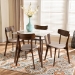 Baxton Studio Reba Mid-Century Modern Light Beige Fabric Upholstered and Walnut Brown Finished Wood 5-Piece Dining Set with Faux Marble Dining Table - BSOReba-Latte/Walnut-5PC Dining Set