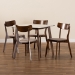 Baxton Studio Reba Mid-Century Modern Light Beige Fabric Upholstered and Walnut Brown Finished Wood 5-Piece Dining Set with Faux Marble Dining Table - BSOReba-Latte/Walnut-5PC Dining Set
