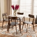 Baxton Studio Reba Mid-Century Modern Light Grey Fabric Upholstered and Walnut Brown Finished Wood 5-Piece Dining Set with Faux Marble Dining Table - BSOReba-Smoke/Walnut-5PC Dining Set