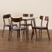 Baxton Studio Reba Mid-Century Modern Light Grey Fabric Upholstered and Walnut Brown Finished Wood 5-Piece Dining Set with Faux Marble Dining Table - BSOReba-Smoke/Walnut-5PC Dining Set
