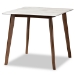 Baxton Studio Richmond Mid-Century Modern Light Beige Fabric Upholstered and Walnut Brown Finished Wood 5-Piece Dining Set with Faux Marble Dining Table - BSORichmond-Latte/Walnut-5PC Dining Set