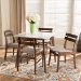 Baxton Studio Richmond Mid-Century Modern Light Beige Fabric Upholstered and Walnut Brown Finished Wood 5-Piece Dining Set with Faux Marble Dining Table - BSORichmond-Latte/Walnut-5PC Dining Set