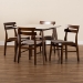 Baxton Studio Richmond Mid-Century Modern Light Beige Fabric Upholstered and Walnut Brown Finished Wood 5-Piece Dining Set with Faux Marble Dining Table - BSORichmond-Latte/Walnut-5PC Dining Set