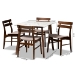 Baxton Studio Richmond Mid-Century Modern Light Beige Fabric Upholstered and Walnut Brown Finished Wood 5-Piece Dining Set with Faux Marble Dining Table - BSORichmond-Latte/Walnut-5PC Dining Set