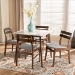 Baxton Studio Richmond Mid-Century Modern Light Grey Fabric Upholstered and Walnut Brown Finished Wood 5-Piece Dining Set with Faux Marble Dining Table - BSORichmond-Smoke/Walnut-5PC Dining Set