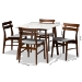 Baxton Studio Richmond Mid-Century Modern Light Grey Fabric Upholstered and Walnut Brown Finished Wood 5-Piece Dining Set with Faux Marble Dining Table - BSORichmond-Smoke/Walnut-5PC Dining Set