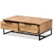 Baxton Studio Franklin Modern and Contemporary Oak Brown Finished Wood and Black Finished Metal 2-Drawer Coffee Table - BSOCT8007-Oak-CT