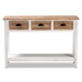 Baxton Studio Benedict Traditional Farmhouse and Rustic Two-Tone White and Oak Brown Finished Wood 3-Drawer Console Table - BSOJY19Y1066-White/Oak-Console