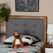 Baxton Studio Sarine Mid-Century Modern Dark Grey Fabric Upholstered and Walnut Brown Finished Wood Twin Size Headboard - BSOMG97053-Dark Grey/Ash Walnut-HB-Twin