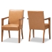 Baxton Studio Andrea Mid-Century Modern Tan Faux Leather Upholstered and Walnut Brown Finished Wood 2-Piece Armchair Set