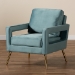 Baxton Studio Leland Glam and Luxe Light Blue Velvet Fabric Upholstered and Gold Finished Armchair - BSOTSF-6729-Light Blue/Gold-CC