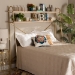Baxton Studio Merida Glam and Luxe Brushed Gold Finished Metal and Natural Brown Finished Wood 2-Tier Over Bed Queen Size Storage Display Shelf - BSOJY-0004-Natural/Gold-Queen Shelf