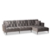 Baxton Studio Galena Contemporary Glam and Luxe Grey Velvet Fabric Upholstered and Black Finished Metal Sleeper Sectional Sofa with Right Facing Chaise