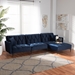 Baxton Studio Galena Contemporary Glam and Luxe Navy Blue Velvet Fabric Upholstered and Black Metal Sectional Sofa with Right Facing Chaise - BSORDS-S0019L-Navy Blue Velvet/Black-RFC