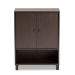 Baxton Studio Rossin Modern and Contemporary Dark Brown Finished Wood 2-Door Entryway Shoe Storage Cabinet with Bottom Shelf - BSOATSC1613-Modi Wenge-Shoe Cabinet