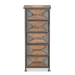 Baxton Studio Laurel Rustic Industrial Antique Grey Finished Metal and Whitewashed Oak Brown Finished Wood 5-Drawer Accent Storage Cabinet - BSOAM19134-Oak/Grey-5DW-Cabinet