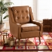 Baxton Studio Daley Modern and Contemporary Tan Faux Leather Upholstered and Walnut Brown Finished Wood Lounge Armchair - BSOBBT8056-Tan PU/Walnut-CC