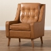 Baxton Studio Daley Modern and Contemporary Tan Faux Leather Upholstered and Walnut Brown Finished Wood Lounge Armchair - BSOBBT8056-Tan PU/Walnut-CC