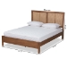 Baxton Studio Redmond Mid-Century Modern Walnut Brown Finished Wood and Synthetic Rattan Queen Size Platform Bed - BSOMG-0021-4-Walnut-Queen