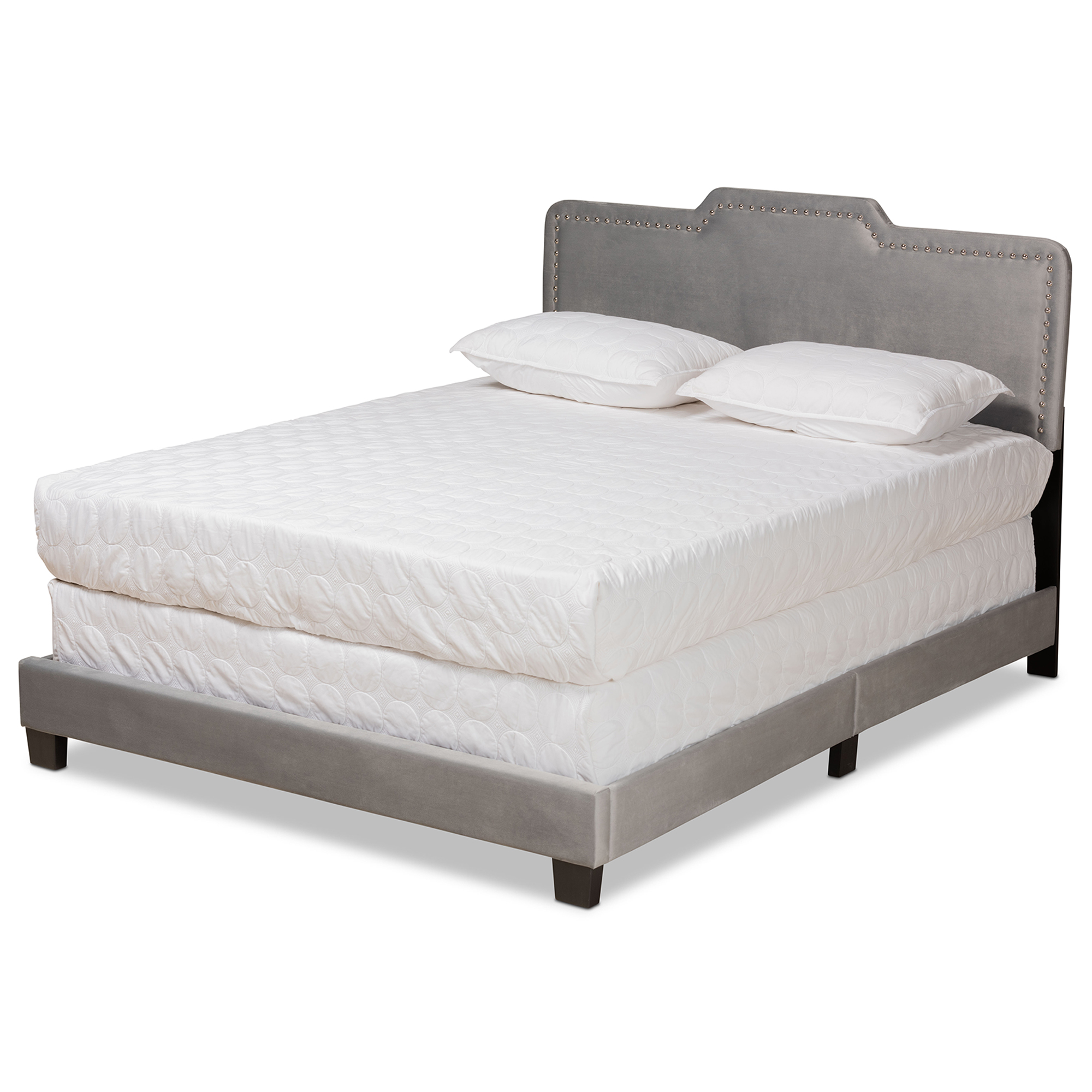 Baxton Studio Benjen Modern and Contemporary Glam Grey Velvet Fabric Upholstered Queen Size Panel Bed