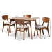 Baxton Studio Katya Mid-Century Modern Grey Fabric Upholstered and Walnut Brown Finished Wood 5-Piece Dining Set - BSORH378C-Grey/Walnut-5PC Dining Set
