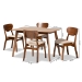 Baxton Studio Katya Mid-Century Modern Sand Fabric Upholstered and Walnut Brown Finished Wood 5-Piece Dining Set - BSORH378C-Sand/Walnut-5PC Dining Set