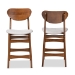 Baxton Studio Katya Mid-Century Modern Grey Fabric Upholstered and Walnut Brown Finished Wood 2-Piece Counter Stool Set - BSORH378P-Grey/Walnut Bent Seat-PC-2PK