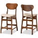 Baxton Studio Katya Mid-Century Modern Sand Fabric Upholstered and Walnut Brown Finished Wood 2-Piece Counter Stool Set