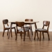 Baxton Studio Damara Mid-Century Modern Grey Fabric Upholstered and Walnut Brown Finished Wood 5-Piece Dining Set - BSORH367C-Grey/Walnut-5PC Dining Set