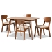 Baxton Studio Damara Mid-Century Modern Sand Fabric Upholstered and Walnut Brown Finished Wood 5-Piece Dining Set