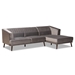 Baxton Studio Morton Mid-Century Modern Contemporary Grey Velvet Fabric Upholstered and Dark Brown Finished Wood Sectional Sofa with Right Facing Chaise