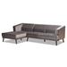 Baxton Studio Morton Mid-Century Modern Contemporary Grey Velvet Fabric Upholstered and Dark Brown Finished Wood Sectional Sofa with Left Facing Chaise