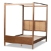 Baxton Studio Malia Modern and Contemporary Walnut Brown Finished Wood and Synthetic Rattan King Size Canopy Bed - BSOMG-0021-3-Walnut-King