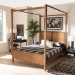 Baxton Studio Malia Modern and Contemporary Walnut Brown Finished Wood and Synthetic Rattan King Size Canopy Bed - BSOMG-0021-3-Walnut-King