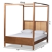 Baxton Studio Malia Modern and Contemporary Walnut Brown Finished Wood and Synthetic Rattan King Size Canopy Bed - BSOMG-0021-3-Walnut-King